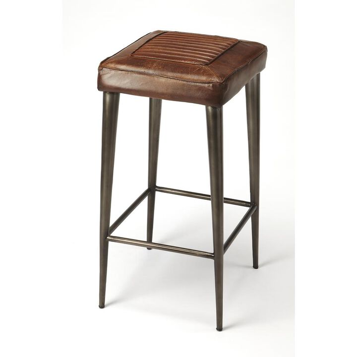 Butler Specialty Company Maxwell Leather 32 Bar Stool, Dark Brown
