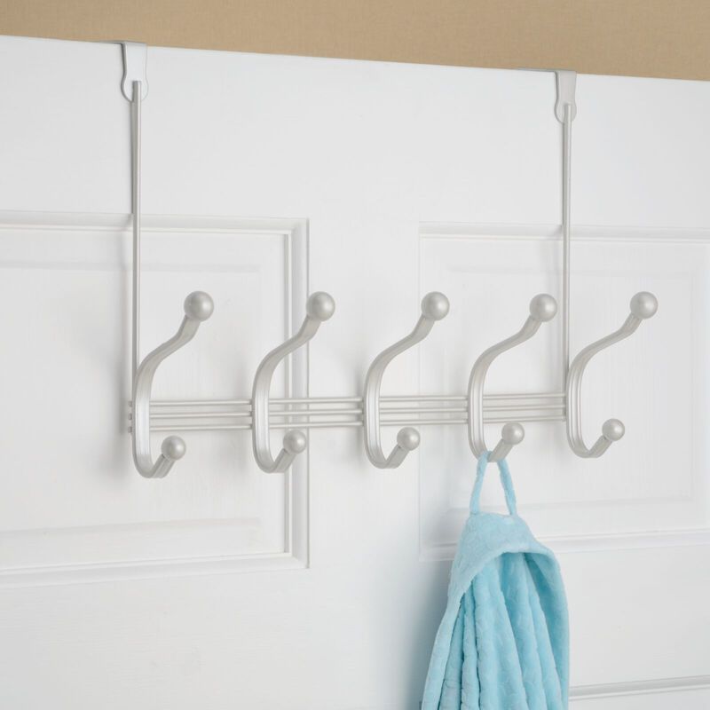 mDesign Metal Over Door Hanging Storage Organizer Rack, 10 Hooks - Pearl White