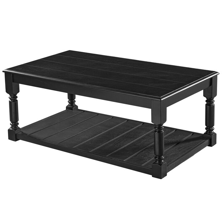 Merax Two-Tier Farmhouse Coffee Table with Spacious Top & Lower Shelf, Sturdy Wood Construction