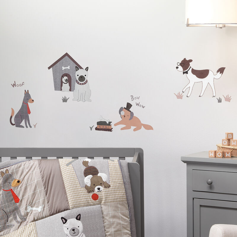 Lambs & Ivy Bow Wow Gray/Tan Dog/Puppy Nursery 4-Piece Baby Crib Bedding Set