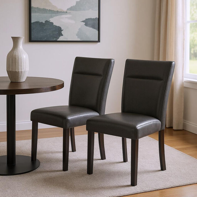 HomeRoots Set of Two Charcoal and Black Faux Leather And Wood Dining Side Chairs