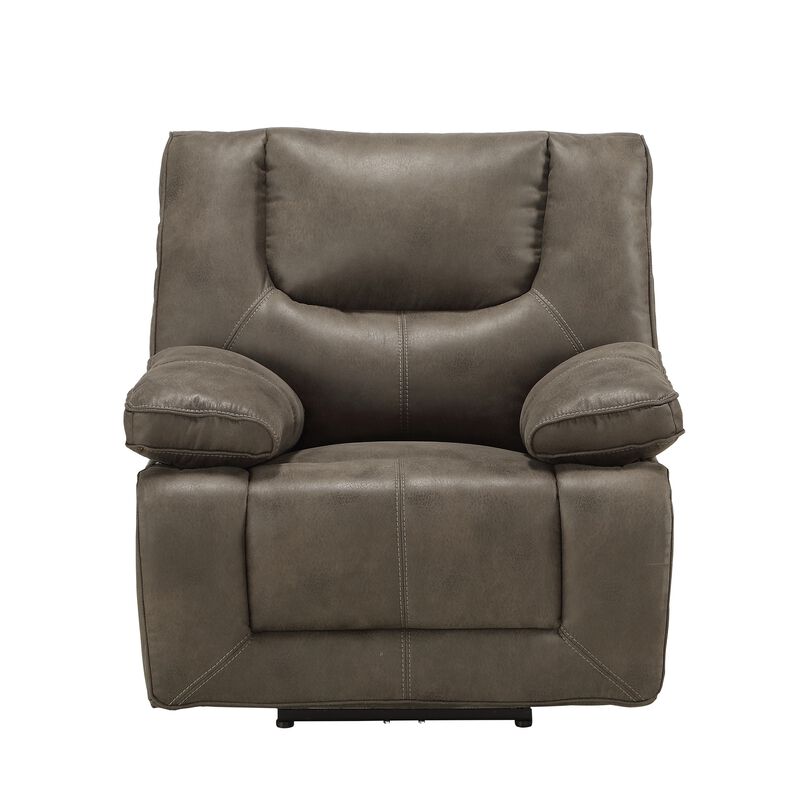 Leatherette Power Motion Recliner with Pillow To Armrests, Brown-Benzara image number 1