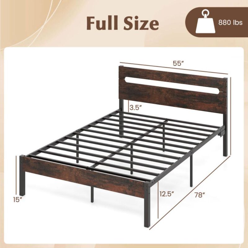 Hivvago Heavy-Duty Metal Slats Support Bed Platform with Charging Station