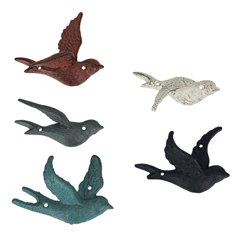 Set of 5 Coastal Coral Cast Iron Distressed Finish Flying Birds Wall Decor image number 0