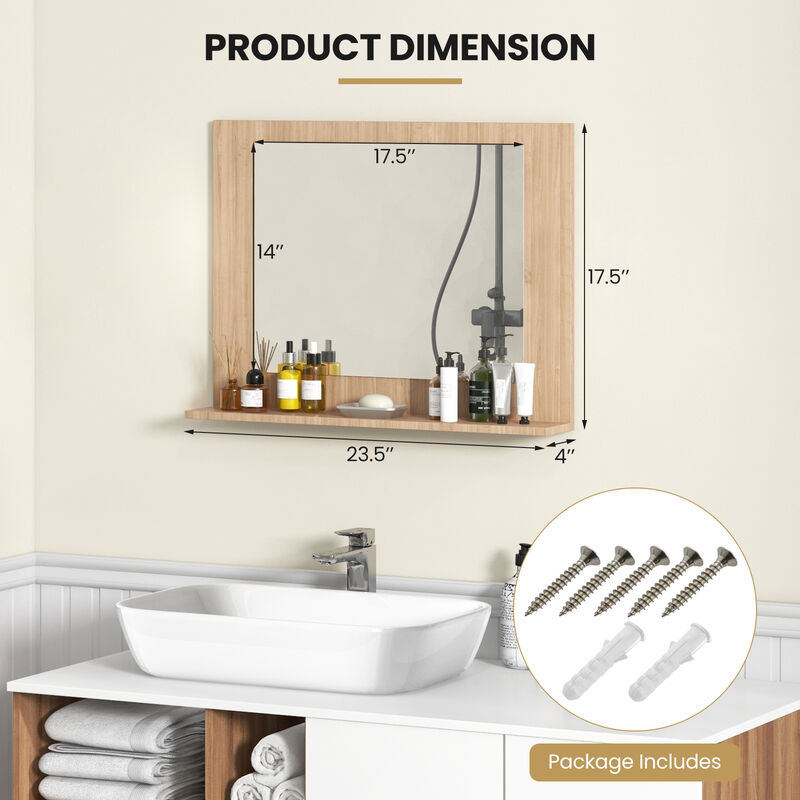 Rectangular Bathroom Mirror with Shelf for Storage and Organization