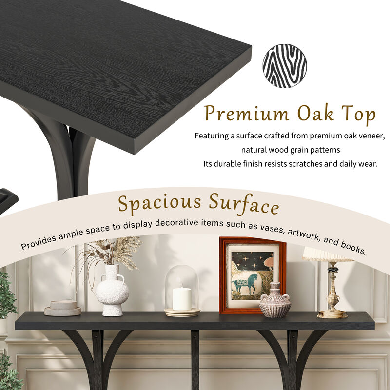 Merax Wooden Console Table with Oak Veneer Top Farmhouse Table with Rubber Wood Slender Curved Legs