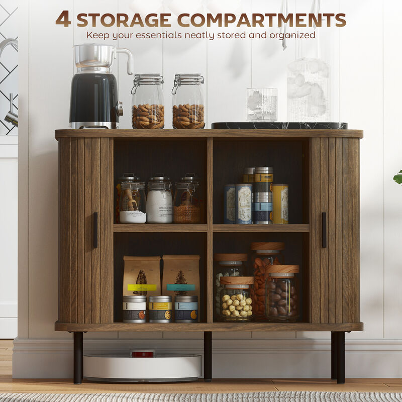 TATEUS Storage Buffet with Slatted Tambour Doors -Coffee Bar Cabinet & Metal Legs
