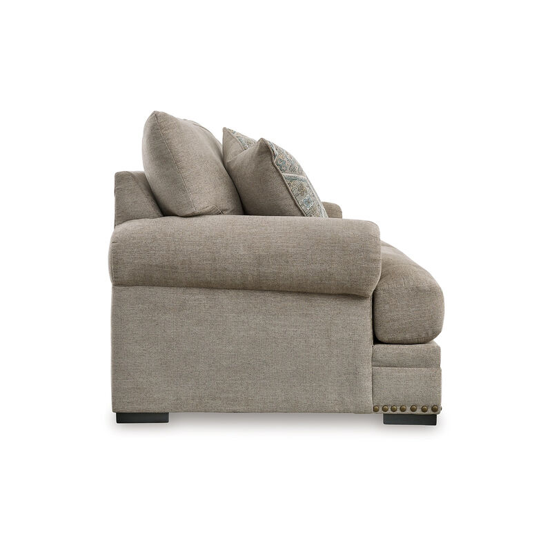 Golo Loveseat, 72 Inch, 2 Accent Pillows, Gray Fabric, Nailhead Trim