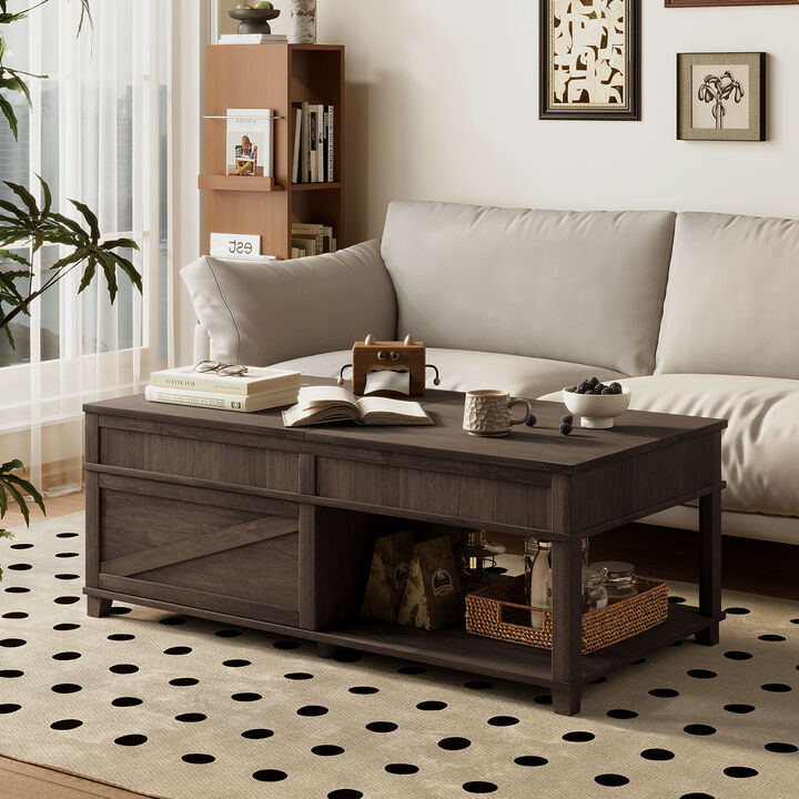 Merax 3-in-1 Coffee Table with Smooth Lift Mechanism, Secret Compartment & Display Shelf