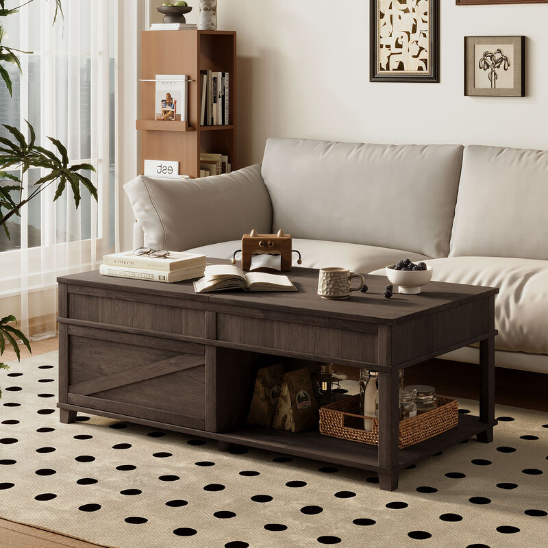 Merax 3-in-1 Coffee Table with Smooth Lift Mechanism, Secret Compartment & Display Shelf image number 1