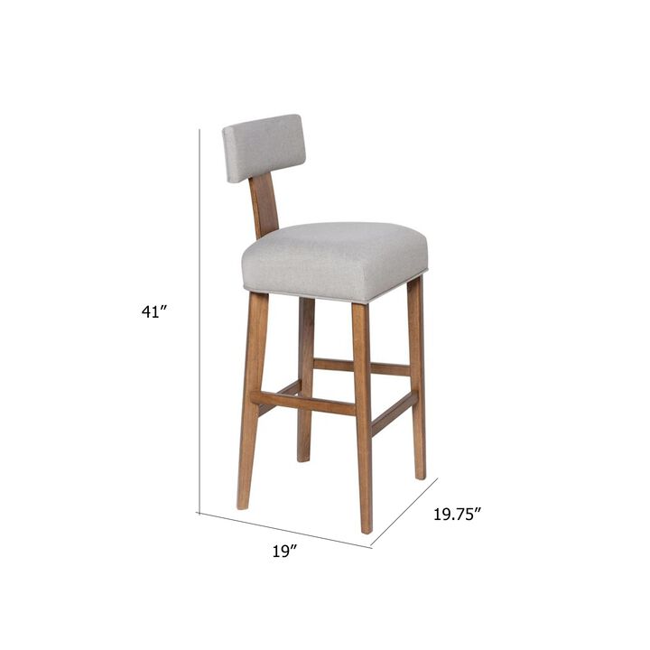 Tely Barstool Chair with Light Gray T Back, Natural Brown Wood Frame