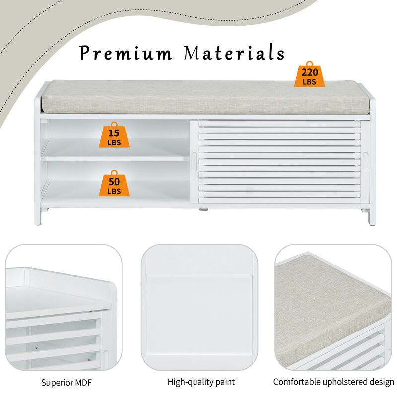 Merax Distressed Shutter Storage Bench with Acacia Veneer