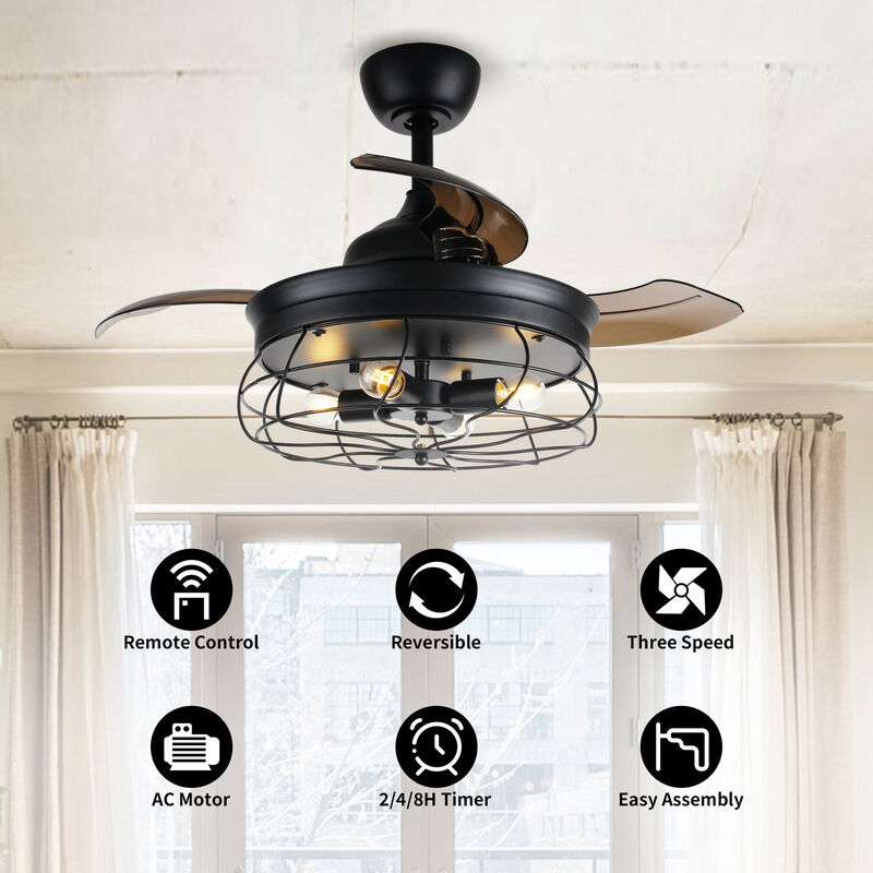 36 in. Retractable 3 Blades Ceiling Fan with Light Kit