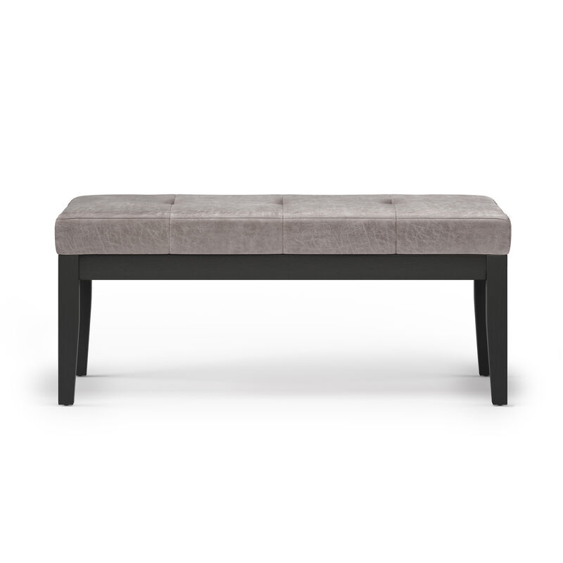 Lacey Tufted Ottoman Bench in Distressed Grey Taupe Faux Leather image number 2