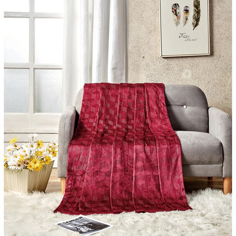 Amrani Bedcover Embossed Blanket, Soft Premium Microplush, Queen, Plum