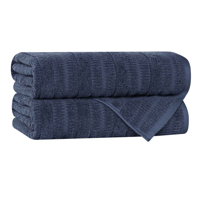 Set of 2 Ribbed Viscose Cotton Blend Bath Towels for Bathroom Use
