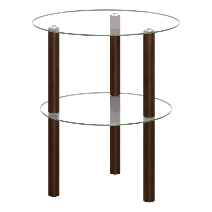 2-Tier Round Side Table with Clear Tempered Glass Top and Storage Shelf for Home Decor