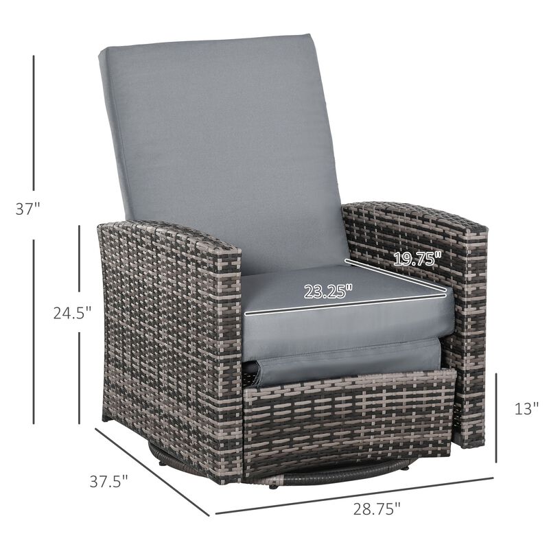 Grey Outdoor Relaxer: Patio Wicker Recliner Swivel Chair with Footrest