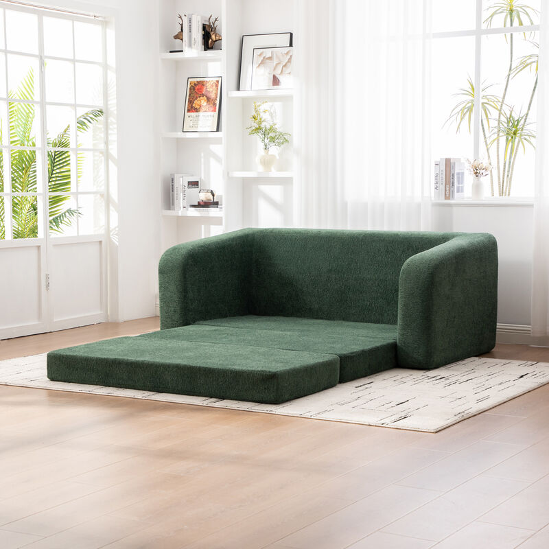 GOODSILO 2-in-1 Pull Out Foldable Loveseat Sofa Bed with Armrest & Backrest Pillows image number 9