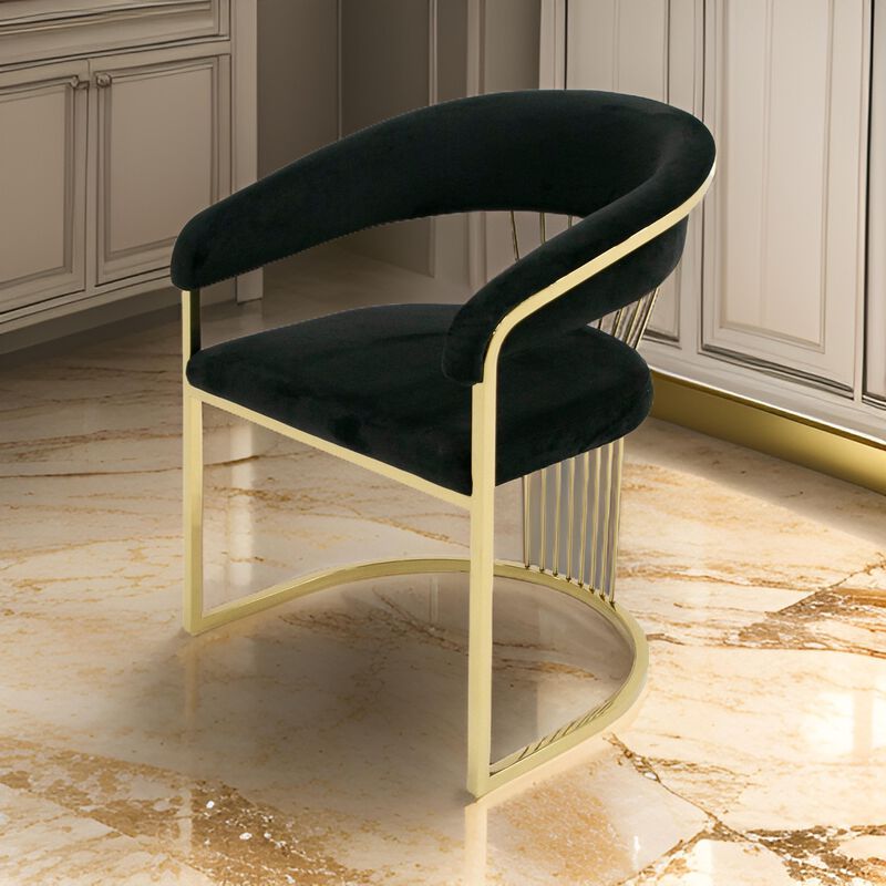 Moha 24 Inch Dining Chair, Round Cantilever Base, Black Velvet, Gold Finish - Benzara image number 1