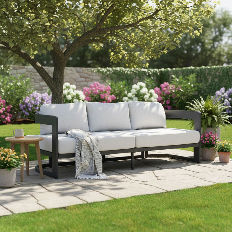 Christopher Knight Home Ulvaro 76.75" Modern 3-Seater Aluminum Outdoor Sofa with Cushions image number 1