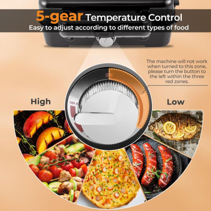 Hivvago 3-in-1 1200W Sandwich Maker with Removable Non-Stick Plates-Black