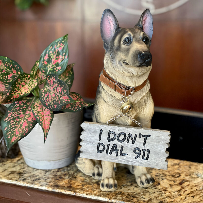 I Don't Dial 911 German Shepherd Guard Dog Warning Statue image number 9