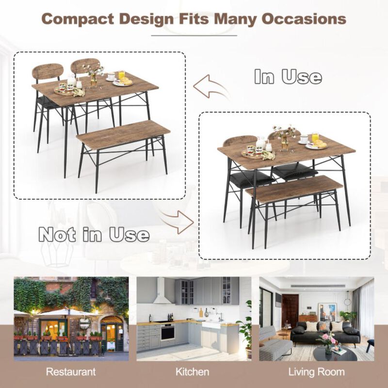 Hivvago 4 Piece Dining Table Set with Bench and 2 Chairs