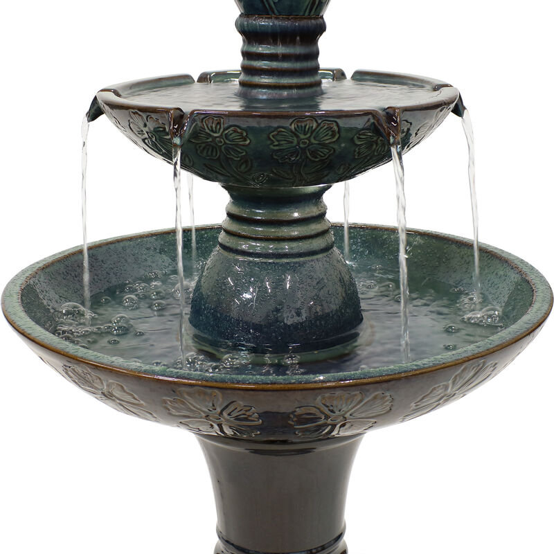 Sunnydaze Double Tier Ceramic Outdoor 2-Tier Water Fountain with Lights image number 3
