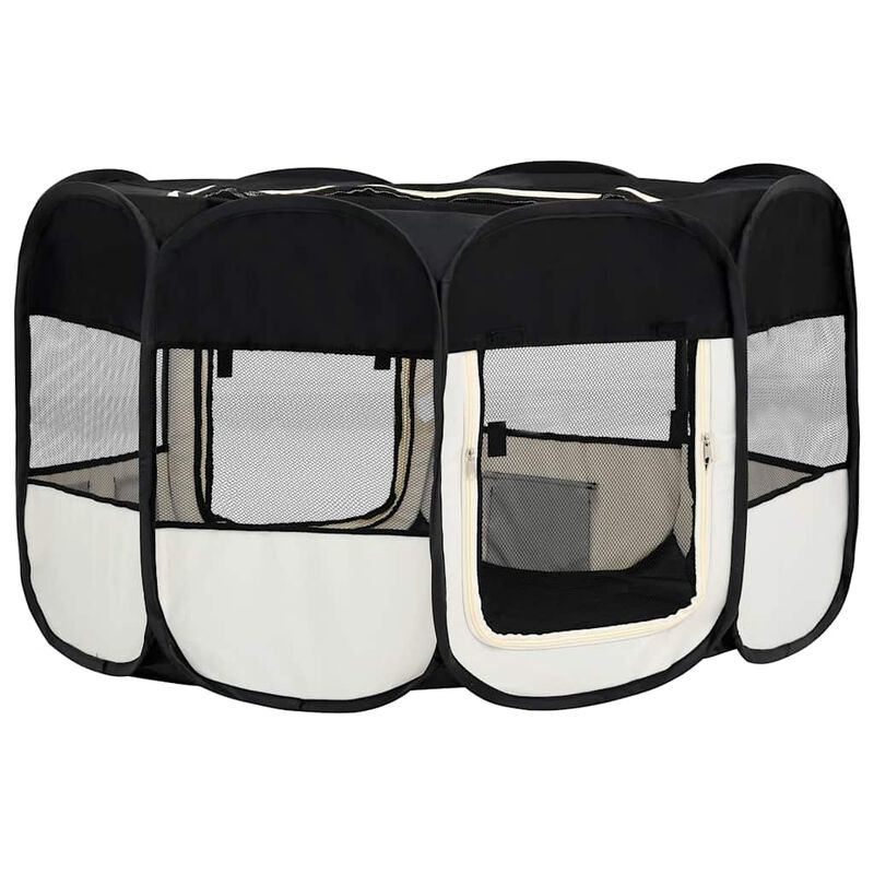 Foldable Dog Playpen with Carrying Bag Black 57.1"x57.1"x24"