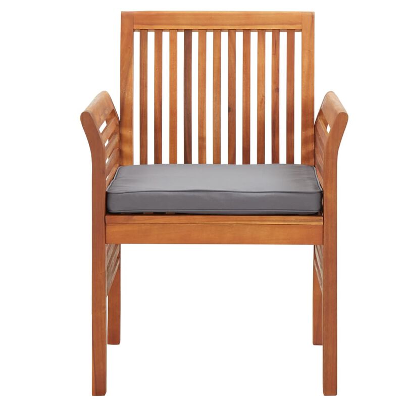 Outdoor Dining Chair Set of 4, Slatted Brown Acacia Wood, Gray Fabric - Benzara image number 1