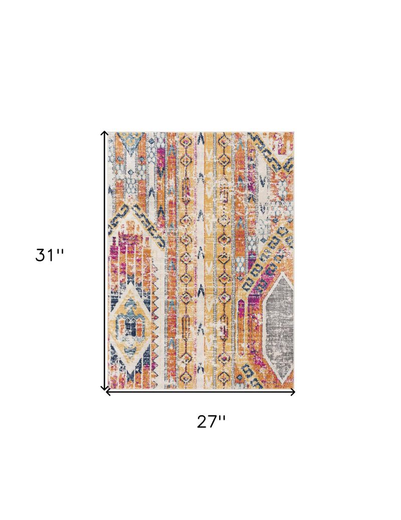HomeRoots 2' X 3' Yellow and Ivory Southwestern Distressed Area Rug image number 4