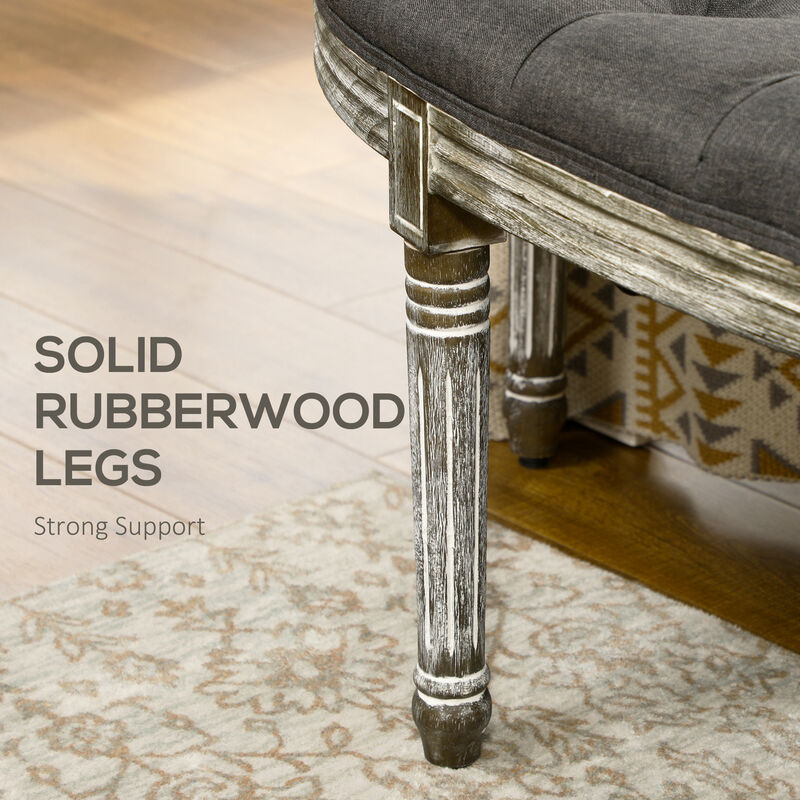 Classic Elegant Velvet Touch Fabric Sitting Ottoman Seat with Rubberwood Legs