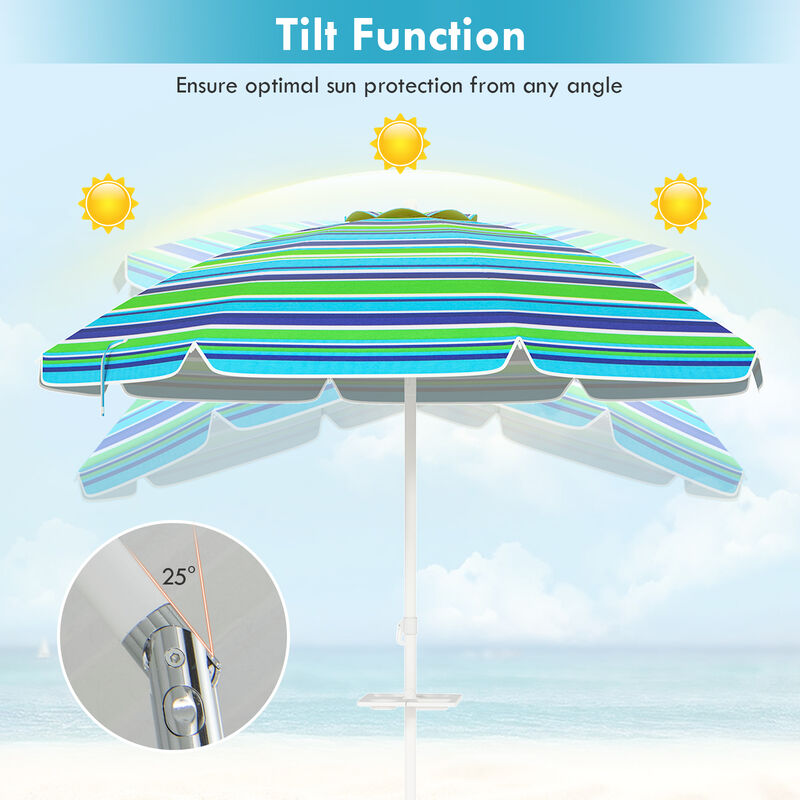 Portable Beach Umbrella with Sand Anchor & Tilt Adjustment &ndash; UV Sun Protection