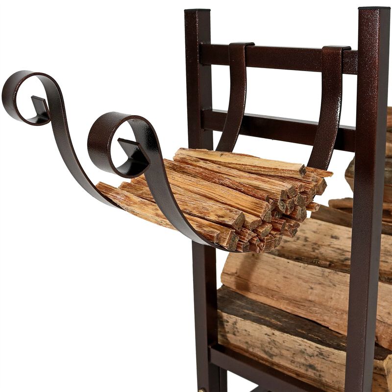 Hivvago Bronze Metal Indoor/Outdoor Firewood Log Rack with Removeable Kindle Holder