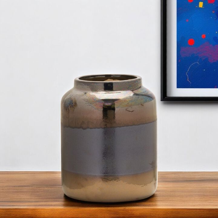 Decorative Striped Cylinder Clay Vase – Modern Tabletop Vase for Fresh or Artificial Flowers