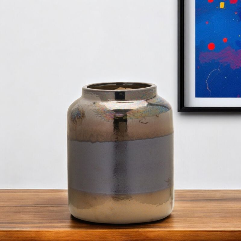 Decorative Striped Cylinder Clay Vase – Modern Tabletop Vase for Fresh or Artificial Flowers