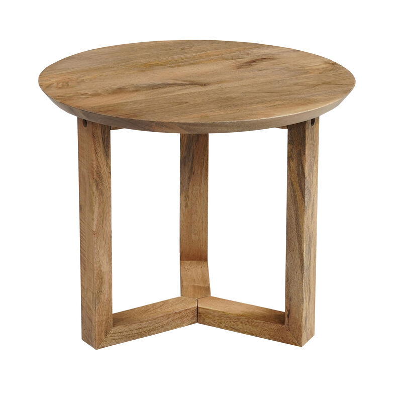 Nina 18.5" Round Handcrafted Side End Table | Natural Brown Mango Wood