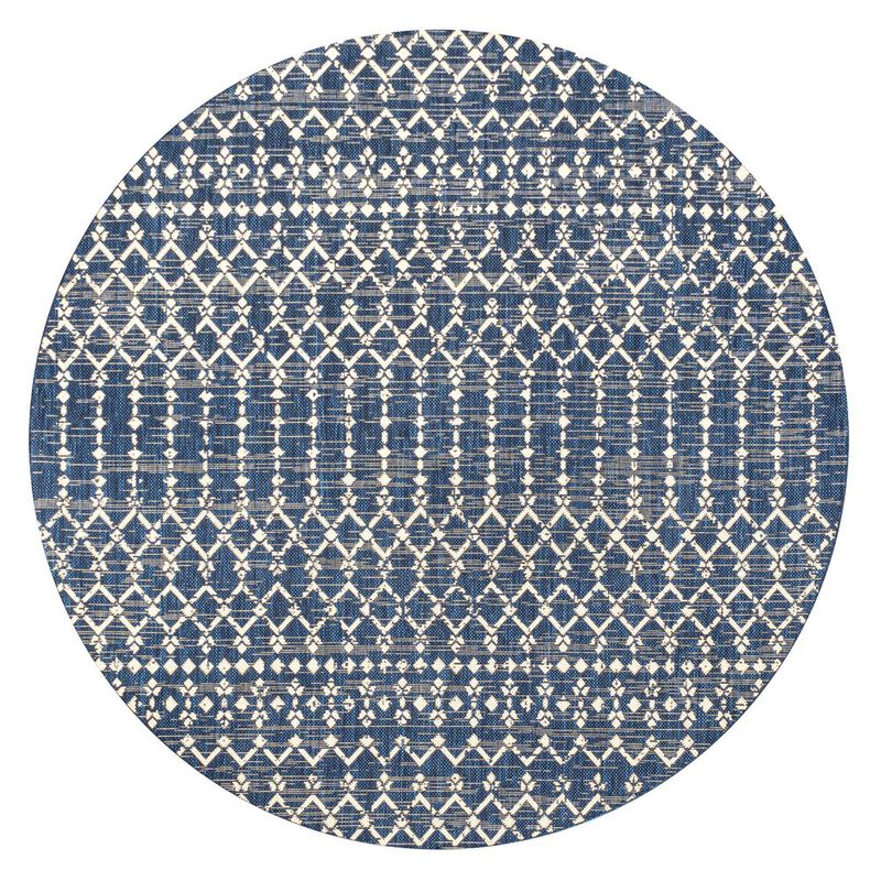 Ourika Moroccan Geometric Textured Weave Round Indoor/Outdoor Area Rug
