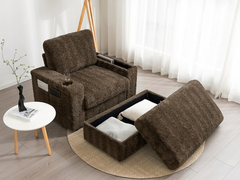 TATEUS Reading Couch with Storage Ottoman and Armrests