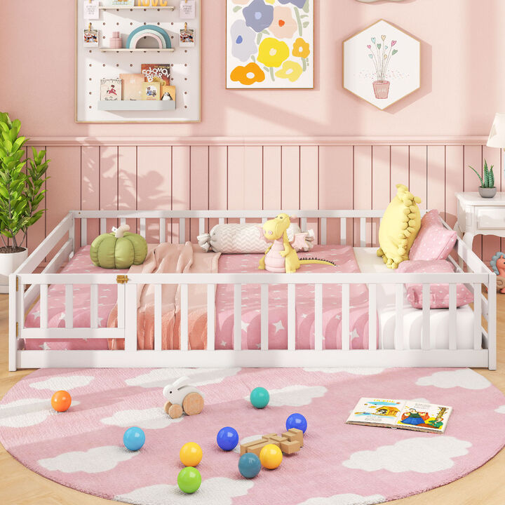 Low Floor Bed Frame with Full Length Guardrails for Kids Bedroom