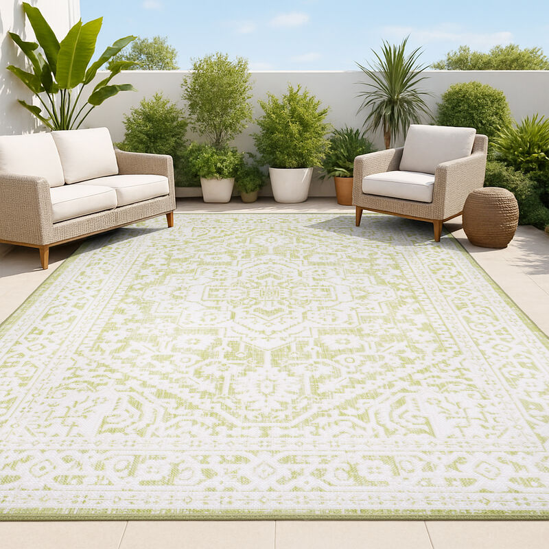 Sinjuri Medallion Textured Weave Indoor/Outdoor Area Rug