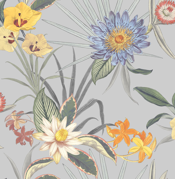 Calista Light Blue Tropical Floral Wallpaper