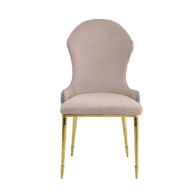 Caolan Side Chair (Set-2), Tan, Lavender Fabric & Gold