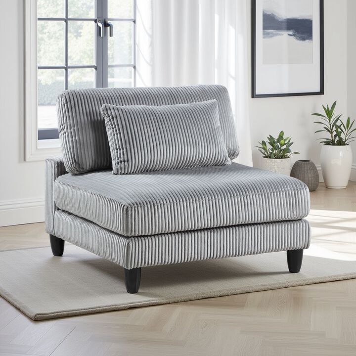 Mear Modular Armless Chair w Black Solid Wood Legs, Gray Corduroy