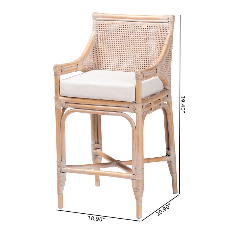 bali & pari Allen Natural Rattan Counter Stool - Handwoven Wicker Stool with Lattice Back and Removable Cushion, Counter Height Seating for Kitchen Island or Lounge image number 8