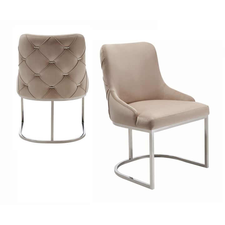 Daria Modern Beige Velvet and Stainless Steel Dining Chair Set of 2