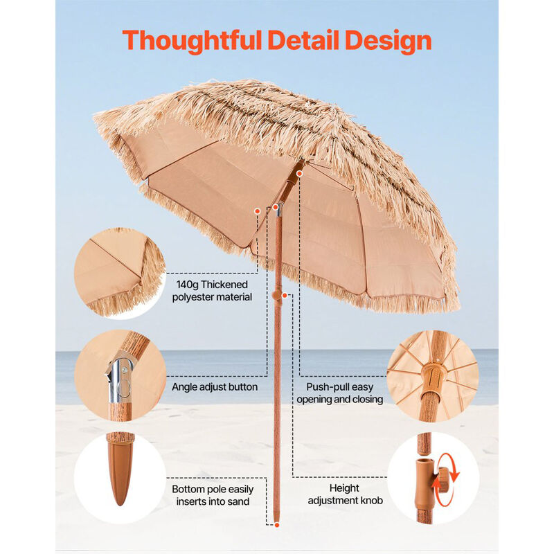 Thatched Patio Umbrella with Tilt, Hawaiian Style Beach Parasol for Pool & Garden image number 4