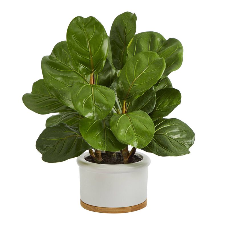 Nearly Natural Fiddle Leaf Artificial Tree in White Ceramic Planter image number 1