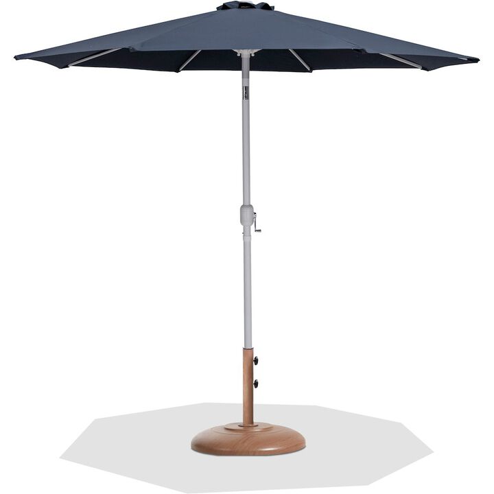 Meridian Furniture Fiji Grey Fabric / Teak Aluminum Patio Umbrella with Base Sets